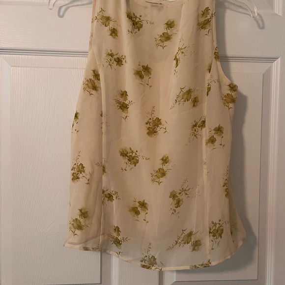 Coldwater Creek Cream Green Sleeveless Tie Front Blouse - Picture 3 of 4